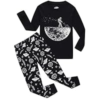 Dolphin&Fish Boys Pajamas Space Glow in The Dark Kids Pjs 100% Cotton Toddler Clothes Children Sleepwear Shirts Size 8 Black