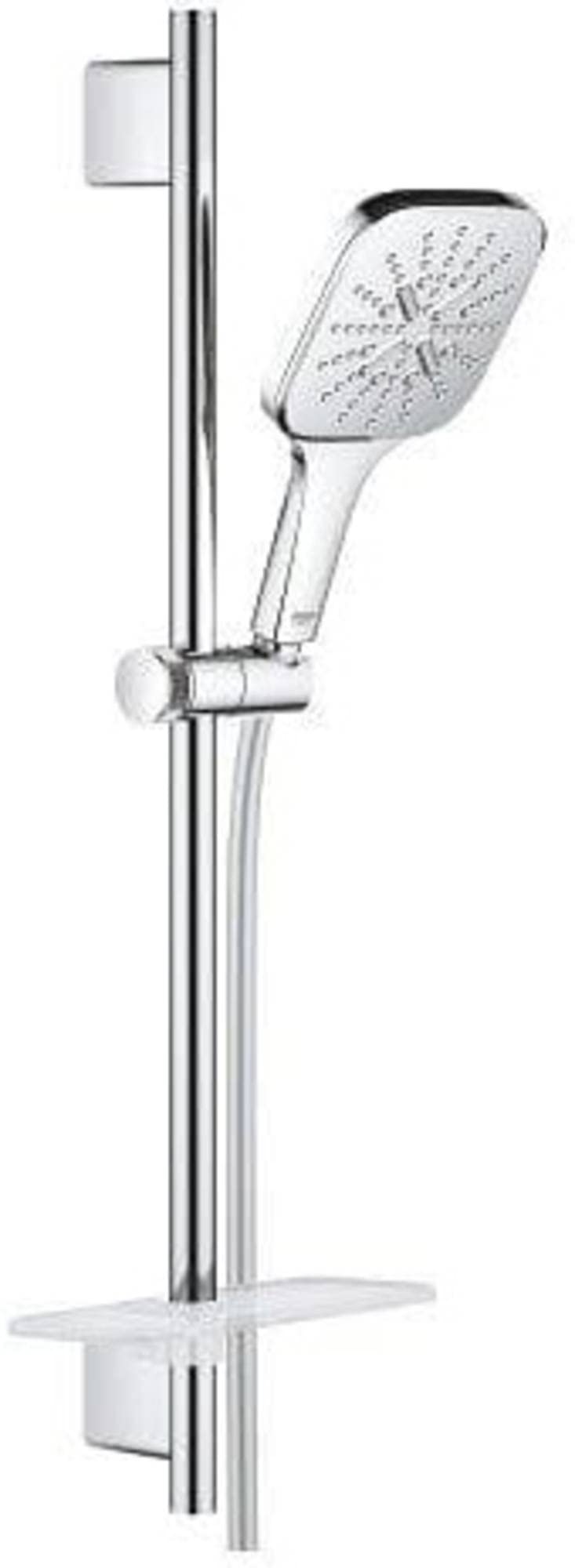 GROHE Rainshower 130 Smartactive Cube Shower Rail Set Water-Saving 3-Spray 130mm Hand Shower with 600mm Rail, 1750mm Silverflex Hose Chrome Finish Made in Germany 26584000