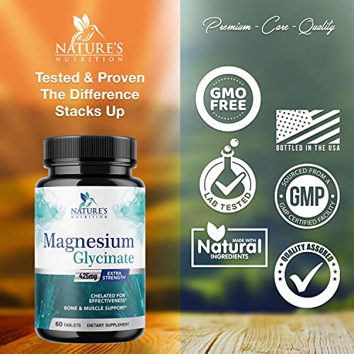 Magnesium Glycinate Extra Strength 425 mg with Calcium Chelated for Max Absorption Supports