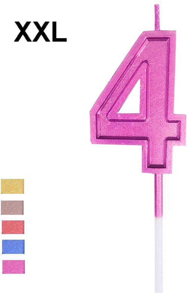 2.76'' Large Extended XXL Multi-Color Gold Glitter Happy Birthday Long Numbers 4 Candles Cake Topper Decoration for Adults/Kids Party Wedding