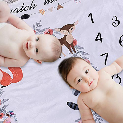 Fleece Baby Monthly Milestone Blanket Extra Large Photography Background Blanket Thick Backdrop Prop Swaddle Baby Shower Gift for Single & Twins (Animal Flower) - Thumbnail 4