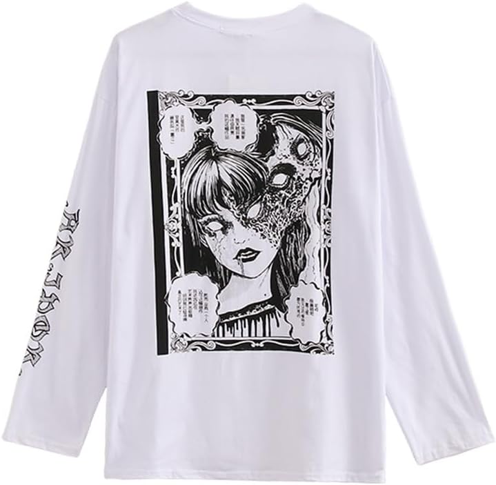Japanese Gothic Anime Cartoon Print T-Shirts for Women Grunge