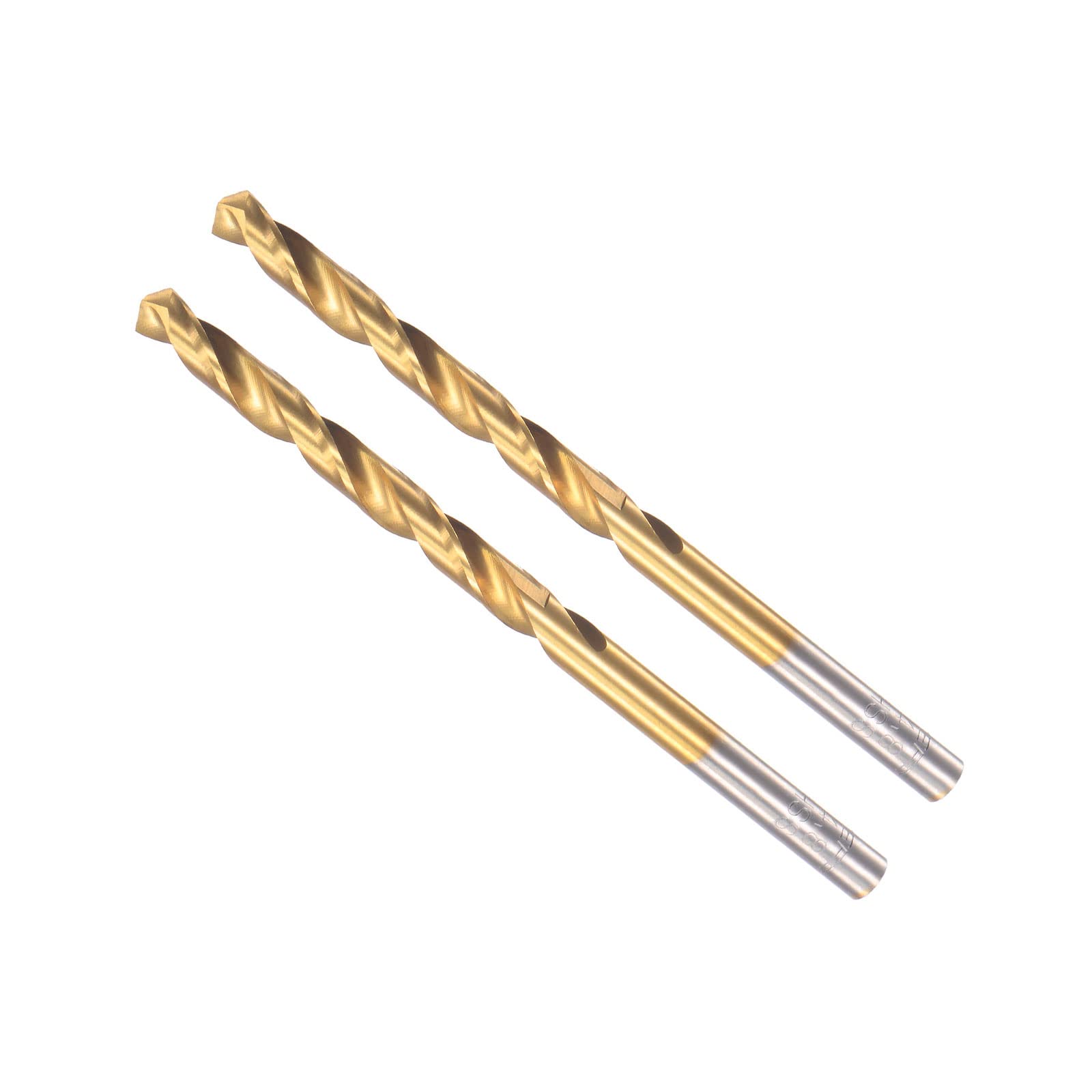 CoCud Twist Drill Bits, 4.8mm Drilling Diameter, Titanium Coated High Speed Steel 6542 Straight Round Shank - (Applications: for Stainless Steel Alloy Metal), 2-Pieces