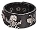 Regetta Jewelry Black Leather Cuff Bracelet with Pirate Skull Charms and Adjustable Snap Closure, 8.5