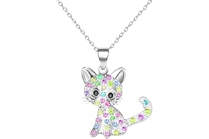 Cat Pendant Necklace for Girls Kids,Small Cute Kitty Rainbow Rhinestone Pendant Necklace Jewelry for Women Teen Girls 10-12,C