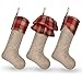 Ivenf Christmas Stockings, 3 Pcs 21 inches Burlap Extra Large Plaid Imitated Stockings, for Family Holiday Xmas Party Decorations