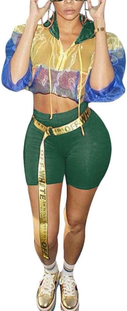 Womens Casual 2 Piece Set Crewneck Block Color Pullover Crop Top Short Pants Outfit
