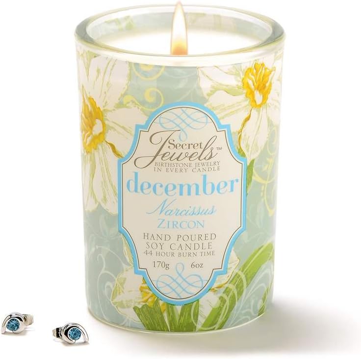 Secret Jewels December Birthstone 6 Oz. Candle Jar, Narcissus Scent, Zircon