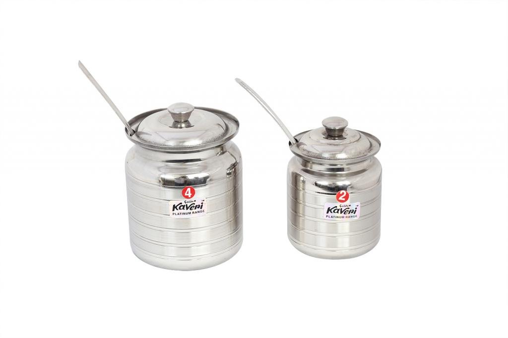 Buy Kaveri Stainless Steel Kitchen Storage Ghee Dani Oil Pot Container, 350 ML, 750 ML, 2 Piece