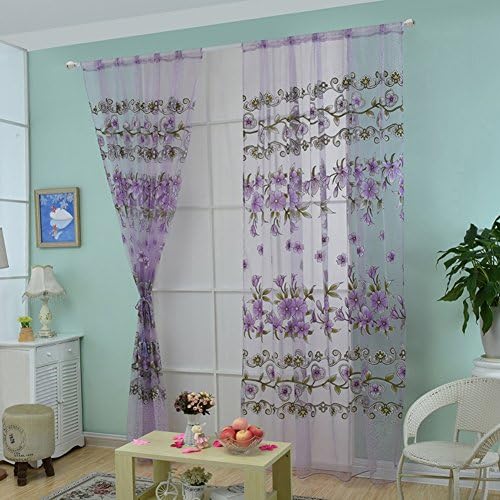 Fenta Door Window Sheer Sunflower Floral Drape Panel Balcony Curtain Scarfs Valances (purple (big flower))