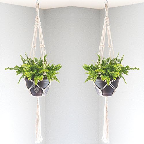 Macrame Plant Hanger - 2 Plant Hangers - Indoor Outdoor Potted Plant Hanger - 41 Inches - Best For Planters Up To 10" - Soft Durable Cotton