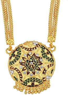 Gold Finish Handmade Round Shape CZ Meenakari Stylish Traditional Mangalsutra For Women