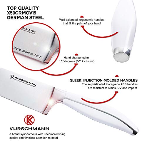 Kurschmann 15Piece Kitchen Knife Set in Upright Acacia Block, White