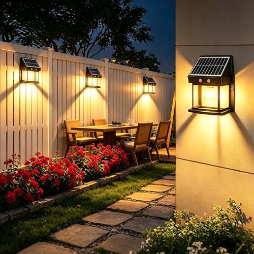FASENZA Lámpara Solar Exterior: 400 Lúmenes, 3000K, Batería 1500mAh, Carga 6h / Iluminación 24h, IP65, Lámpara Decorativa para Jardín, Patio, Terraza, Valla, Pasillo, 2 Años de Garantía, 4 Piezas