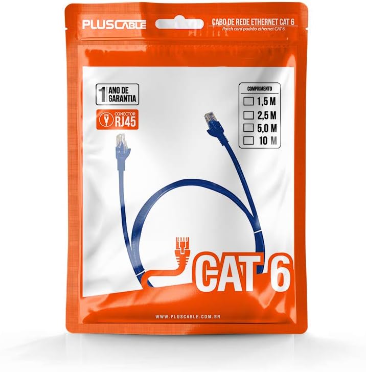 Cabo Rede Patch Cord Cat.6e 5,0m Azul, PLUSCABLE PC-ETH6U50BL - Imagem 2