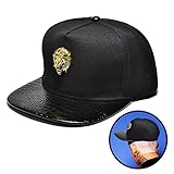 NUKI Unisex 3d Metal Stud Adjustable Flat Bill Snapback Baseball Punk Cap Hat[Black]