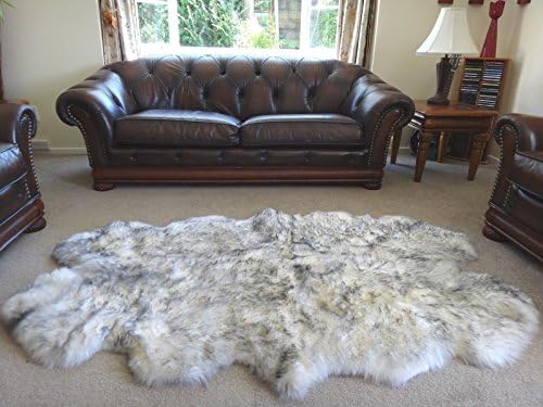 Genuine New Zealand Quarto Sheepskin Rug Area White/Grey Tipped