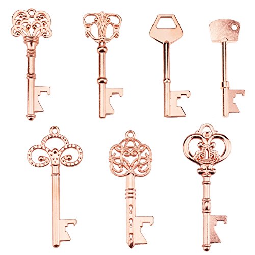 Key Bottle Openers - Assorted Vintage Skeleton Keys, Wedding Party Favors (Pack of 70, Rose Gold)