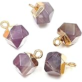 10Pcs Faceted Square Gemstone Pendant Natural Amethysts Stone Charms for Necklace Jewelry Making
