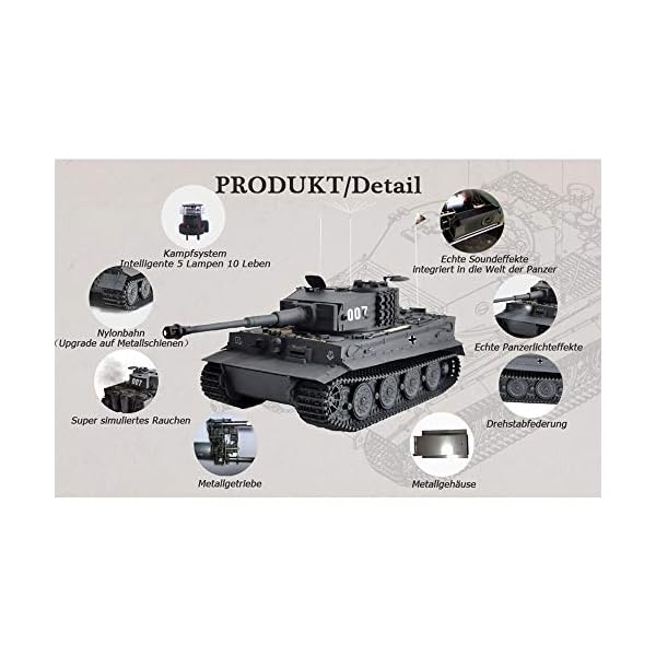 HOOBEN New RC RTR-Panzer 1:10 Tiger1 späte Produktion Panzer halbes Metall Gelbe Version – Bild 5