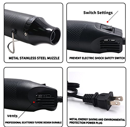 Heat Gun,mofa Hot Air Gun Tools Shrink Gun with Stand For DIY Embossing And Drying Paint Multi-Purpose Electric Heating Nozzle 300W 110V (Black,Black)
