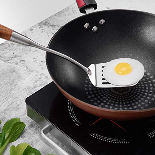 Deslon 304 Stainless Steel Slotted Spatula Turner with Vacuum Ergonomic wood Handle, Comfortable Grip Design for Kitchen