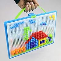 Asdf586io 296Pcs DIY Mosaic Picture Puzzle Pegboard Mushroom Nails Educational Kids Toy