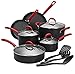 Finnhomy Super Value Hard-Anodized Aluminum Cookware Set, Double Nonstick Coating Kitchen Pots and Pan Set, Professional for Home Restaurant, 13-Piece with Red Handle