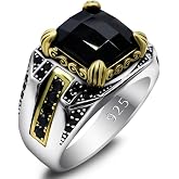 LovePlus Solid S925 Sterling Silver Square Zircon Ring Red Green, Blue Gem Turkey Handmade Elegant Style Men's/Women's Ring, Suitable for Daily Wear Gift Size 7-12
