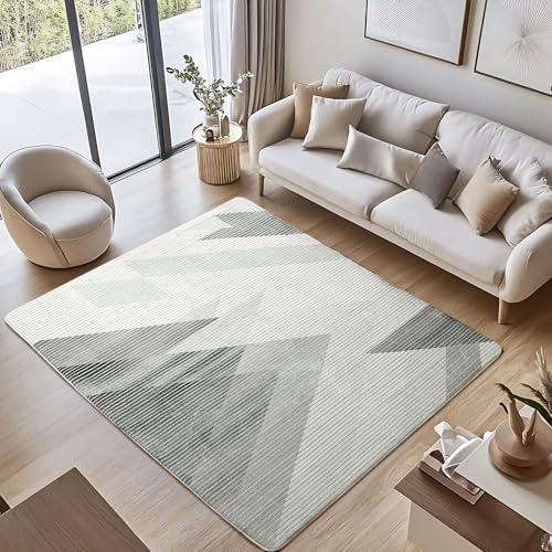 ASIinnsy Living Room Rugs Modern Abstract Rug Short Hair Large Soft Non-Slip Bedroom Rugs for Living Room Bedroom (White Grey Geometric, 160 x 200 cm)