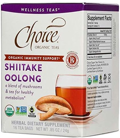 TEAS SHIITAKE OOLONG MUSHROOM ORGANIC WELLNESS TEA 16 TEA BAGS