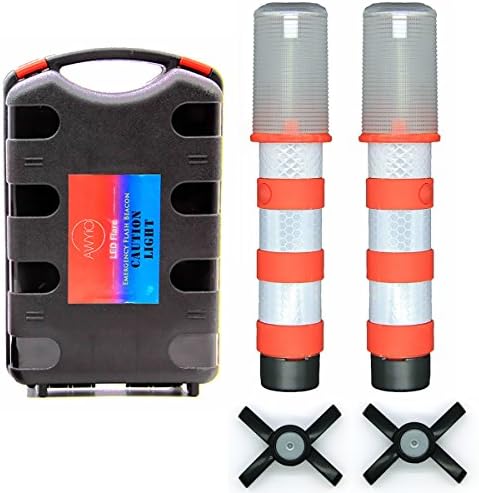 Awyio Portable Safety Warning Flashing Emergency Road Flares 2 Roadside Stands with Storage Case for Car or Camping,Batteries Replaceable,Red