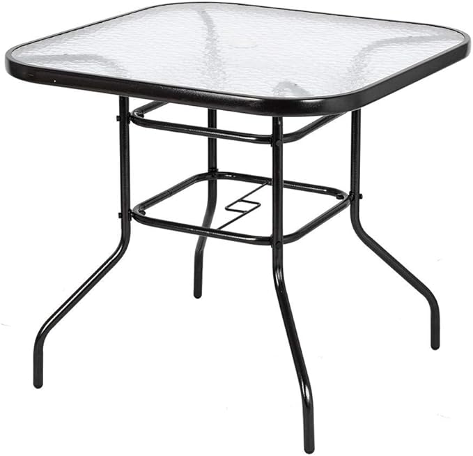 JIANGNIUS Outdoor Dining Table Square Toughened Glass