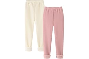 Happy Cherry Kid Girls 2 Packs Winter Leggings Warm Fleece Lined Tights Soft Elastic Waist Ankle Length Trouser 2-14Y
