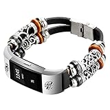 For Fitbit Charge 2 Bands, Somoder Handmade Vintage Fashion Alloy Leather Bracelet for Fitbit Charge 2, Ajustable 5.5