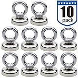 Super Strong Neodymium Magnetic Hooks, 40 lbs(18 KG) Pulling Force Rare Earth Magnet with Countersunk Hole Eyebolt Diameter 1 inch(25 mm) for Organizing Indoor/Outdoor,Kitchen,Workshop,Home(10 Pack)