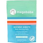 Megababe Cucumber Mint Shower Sheets | Individually Wrapped Body Cleansing Cloths | 10 Wipes (Pack of 1)