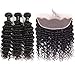 Brazilian Virgin Deep Wave Hair Bundles With Frontal 9A Grade 100% Unprocessed Deep Curly Human hair 3 Bundles With 13X4 Lace Frontal Closure Free Part … (18 20 22+16frontal)