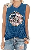 PECHAR 4th of July Tanks for Women Sunflower