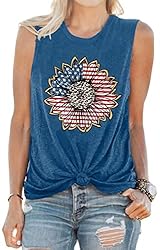 PECHAR 4th of July Tanks for Women Sunflower