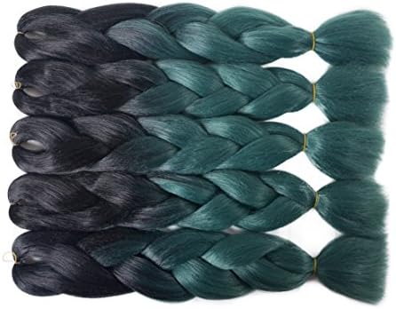 Burhair Ombre Jumbo Braiding Hair Synthetic Kanekalon Fiber Twist Braid Hair Extension 24 Inch 5 pieces/lot (Black-Deep Green)