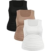 SOLY HUX Women's Plus Size Basic Tank Tops 3 Packs Sleeveless Square Neck Tight Fitted Vest Shirts