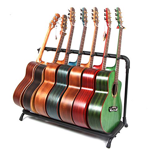 Kuyal Guitar Stand 7 Holder Guitar Display Rack Multi Guitar Storage Padded-Foam Rails- Black (7 Holder)