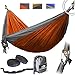 Skonzig Single Camping Hammock - Lightweight Deluxe Portable Parachute Nylon - Include Heavy-Duty Carabiners & Tree Straps. (GREY/ORANGE, SINGLE)