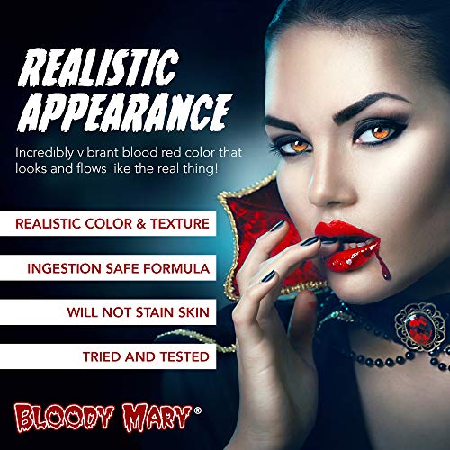 Bloody Mary Professional Fake Stage Blood Makeup - 0.25 Oz. Realistic Costume Movie FX for Face and Body - Scary Cosmetics for Halloween, Cosplay Zombie, Vampire, Werewolf - Great for Kids and Adults