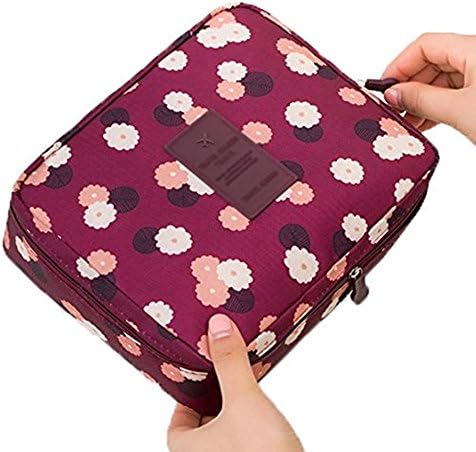 Birthday Gift Bag Wash Bag Multifunction Cosmetic Bag Portable Makeup Pouch Waterproof Travel Organizer Bag (Wine red flower)
