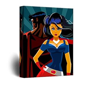 Canvas Wall Art - Superheros Pop Art Comic Book Style Illustration - Giclee Print Gallery Wrap Modern Home Art Ready to Hang - 12x18 inches