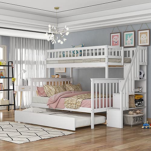 Harper & Bright Designs Twin Over Full Bunk Beds with Trundle, Stairs ...