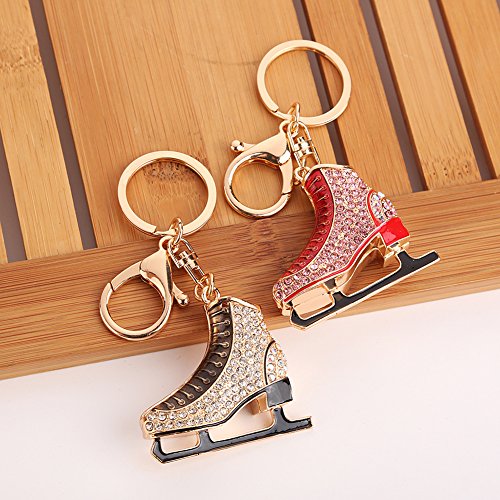image for Slendima Exquisite Rhinestone Ice Skating Shoes Keychain Women Creativ
