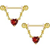 Niaspi 14G Heart Dangle Nipple Rings for Women Stainless Steel Gold Plated Red CZ Dangle Nipplerings Nipple Stud Barbell Body Piercing Jewelry